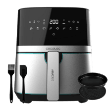 Cargar imagen en el visor de la galería, Imagen en miniatura de la freidora de aire Cecofry Full Inox 5500 Pro con accesorios como una brocha, espátula, molde para hornear y rejilla.
