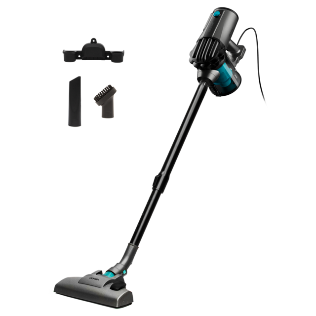 Aspiradora vertical con cable Cecotec Conga Thunderbrush 560 completa con todos sus accesorios y soporte de pared