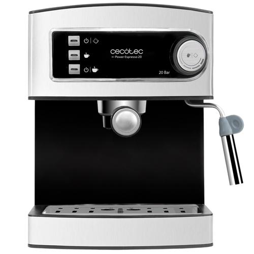 Cafetera espresso Cecotec Power Espresso 20 – vista frontal con diseño compacto en acero inoxidable