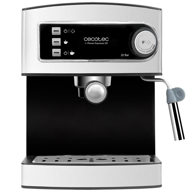 Cafetera espresso Cecotec Power Espresso 20 – vista frontal con diseño compacto en acero inoxidable